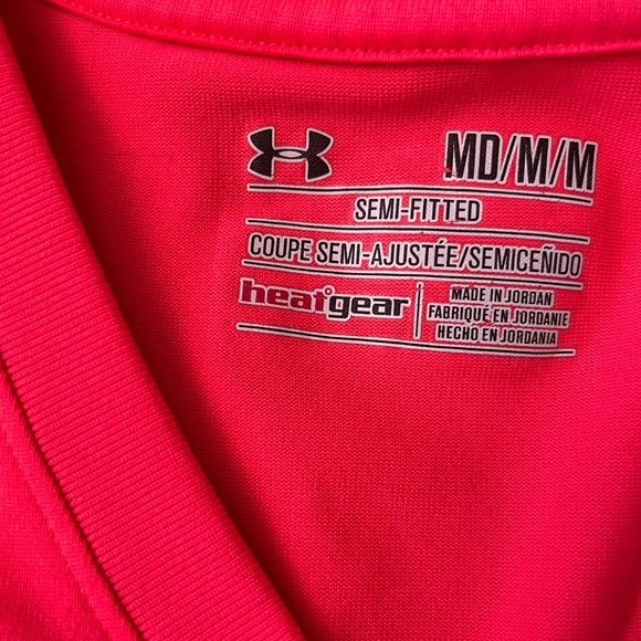 Under Armor Heat Gear Semi Fitted Neon Activewear Tee Shirts Pink & Yellow - Picture 5 of 6